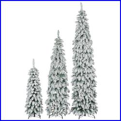 8FT, 6FT, 4FT Pre-Lit Pencil Christmas Trees, 3-set Xmas Tree With Snow Flocking 8FT, 6FT, 4FT Pre-Lit Pencil Christmas Trees, 3-set Xmas Tree With Snow Flocking