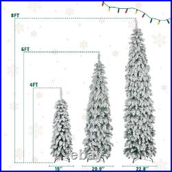 8FT, 6FT, 4FT Pre-Lit Pencil Christmas Trees, 3-set Xmas Tree With Snow Flocking 8FT, 6FT, 4FT Pre-Lit Pencil Christmas Trees, 3-set Xmas Tree With Snow Flocking