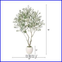 8FT Artificial Olive Tree with Decorative White Pot Tall Indoor Outdoor Faux