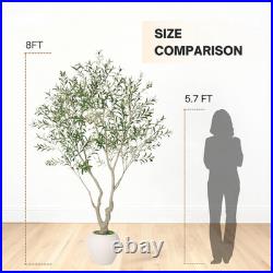 8FT Artificial Olive Tree with Decorative White Pot Tall Indoor Outdoor Faux