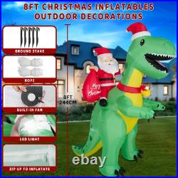 8FT Christmas Inflatables Santa Riding Dino 2025 NEW LED Outdoor Decoration