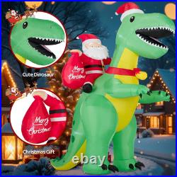 8FT Christmas Inflatables Santa Riding Dino 2025 NEW LED Outdoor Decoration