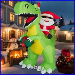 8FT Christmas Inflatables Santa Riding Dinosaur 2025 NEW LED Outdoor Decoration