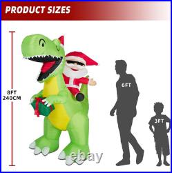 8FT Christmas Inflatables Santa Riding Dinosaur 2025 NEW LED Outdoor Decoration