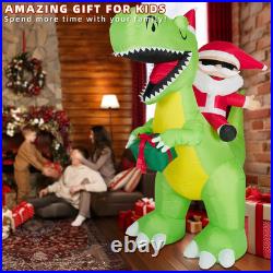 8FT Christmas Inflatables Santa Riding Dinosaur 2025 NEW LED Outdoor Decoration