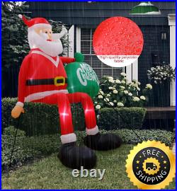 8FT Christmas Inflatables Sitting Santa Claus with LED Blow Up Outdoor Decorations