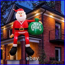 8FT Christmas Inflatables Sitting Santa Claus with LED Blow Up Outdoor Decorations