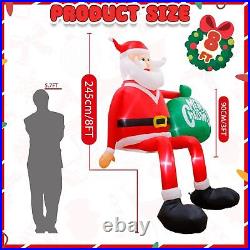 8FT Christmas Inflatables Sitting Santa Claus with LED Blow Up Outdoor Decorations