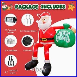 8FT Christmas Inflatables Sitting Santa Claus with LED Blow Up Outdoor Decorations