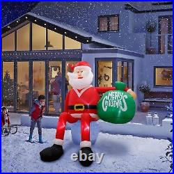 8FT Christmas Inflatables Sitting Santa Claus with LED Blow Up Outdoor Decorations