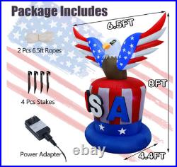 8FT Inflatable Bald Eagle Uncle Sam 4th July LED Patriotic Yard Decor