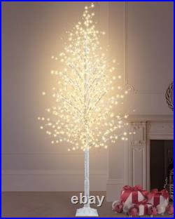 8FT Lighted Birch Tree 1440 LEDs Warm White Lights, 8 Modes Light Up White Ar