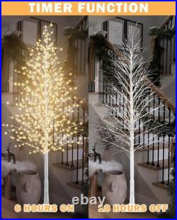 8FT Lighted Birch Tree 1440 LEDs Warm White Lights, 8 Modes Light Up White Ar