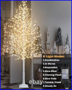8FT Lighted Birch Tree 1440 LEDs Warm White Lights, 8 Modes Light Up White Ar