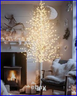 8FT Lighted Birch Tree 1440 LEDs Warm White Lights, 8 Modes Light Up White Ar