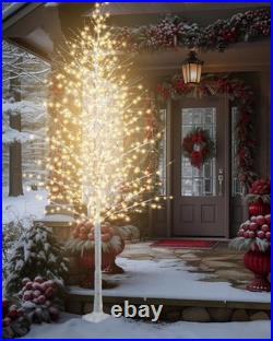 8FT Lighted Birch Tree 1440 LEDs Warm White Lights, 8 Modes Light Up White Ar