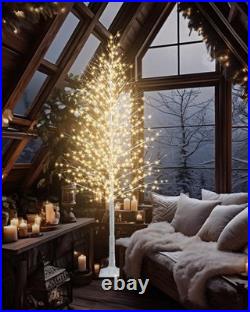 8FT Lighted Birch Tree 1440 LEDs Warm White Lights, 8 Modes Light Up White Ar