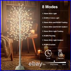 8FT Lighted Birch Tree, Birch Tree with 210 LED Lights, 8 Flash Modes and Tim 8FT Lighted Birch Tree, Birch Tree with 210 LED Lights, 8 Flash Modes and Tim