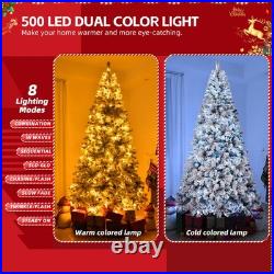 8FT Pre-lit Snow Flocked Christmas Tree Hinged Pine Tree 1300 Branch 500 Lights 8FT Pre-lit Snow Flocked Christmas Tree Hinged Pine Tree 1300 Branch 500 Lights
