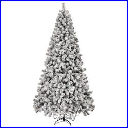 8FT Pre-lit Snow Flocked Christmas Tree Hinged Pine Tree with1300 Branch Tips 2025