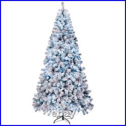 8FT Pre-lit Snow Flocked Christmas Tree Hinged Pine Tree with1300 Branch Tips 2025