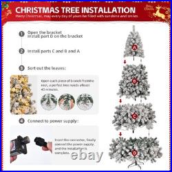 8FT Pre-lit Snow Flocked Christmas Tree Hinged Pine Tree with1300 Branch Tips 2025