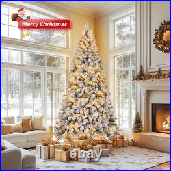 8FT Pre-lit Snow Flocked Christmas Tree Hinged Pine Tree with1300 Branch Tips 2025
