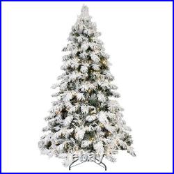 8FT Snow Flocked Artificial Christmas Tree Prelit with 470 Warm White Lights