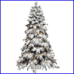 8FT Snow Flocked Artificial Christmas Tree Prelit with 470 Warm White Lights