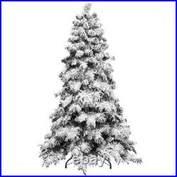 8FT Snow Flocked Artificial Christmas Tree Prelit with 470 Warm White Lights