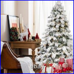 8FT Snow Flocked Artificial Christmas Tree Prelit with 470 Warm White Lights