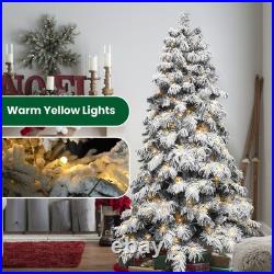 8FT Snow Flocked Artificial Christmas Tree Prelit with 470 Warm White Lights