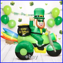 8FT St Patricks Day Inflatables Decoration Leprechaun on Motorcycle, St pats