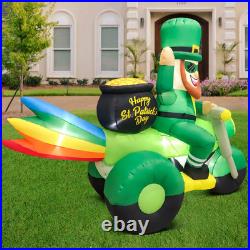8FT St Patricks Day Inflatables Decoration Leprechaun on Motorcycle, St pats