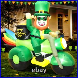 8FT St Patricks Day Inflatables Decoration Leprechaun on Motorcycle, St pats