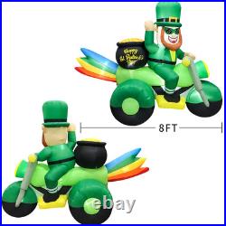 8FT St Patricks Day Inflatables Decoration Leprechaun on Motorcycle, St pats