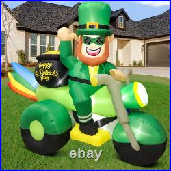 8FT St Patricks Day Inflatables Decoration Leprechaun on Motorcycle, St pats