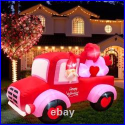 8FT Valentines Day Inflatables Outdoor Decorations, Lovely Gnome Drives a Car