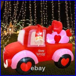 8FT Valentines Day Inflatables Outdoor Decorations, Lovely Gnome Drives a Car