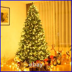 8Ft Pre-Lit Artificial Christmas Tree Hinged with 600 LED Lights & Pine Cones