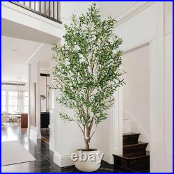 8Ft Realistic Faux Olive Tree in White Pot Perfect for Indoor & Outdoor Decor