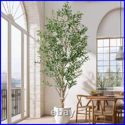 8Ft Realistic Faux Olive Tree in White Pot Perfect for Indoor & Outdoor Decor