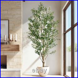 8Ft Realistic Faux Olive Tree in White Pot Perfect for Indoor & Outdoor Decor