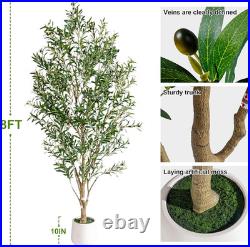 8Ft Realistic Faux Olive Tree in White Pot Perfect for Indoor & Outdoor Decor