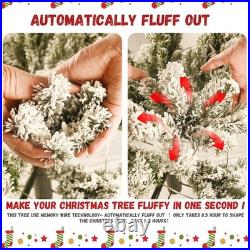 8 FT PreLit Flocked Christmas Tree White Artificial Xmas Trees With 500 Lights