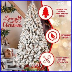 8 FT PreLit Flocked Christmas Tree White Artificial Xmas Trees With 500 Lights