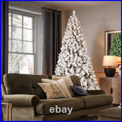 8 FT PreLit Flocked Christmas Tree White Artificial Xmas Trees With 500 Lights