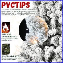 8 FT PreLit Flocked Christmas Tree White Artificial Xmas Trees With 500 Lights