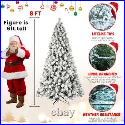 8 FT PreLit Flocked Christmas Tree White Artificial Xmas Trees With 500 Lights