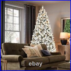 8 FT Snow Flocked Artificial Christmas Tree &2-in-1 White Multi-Color LED Lights